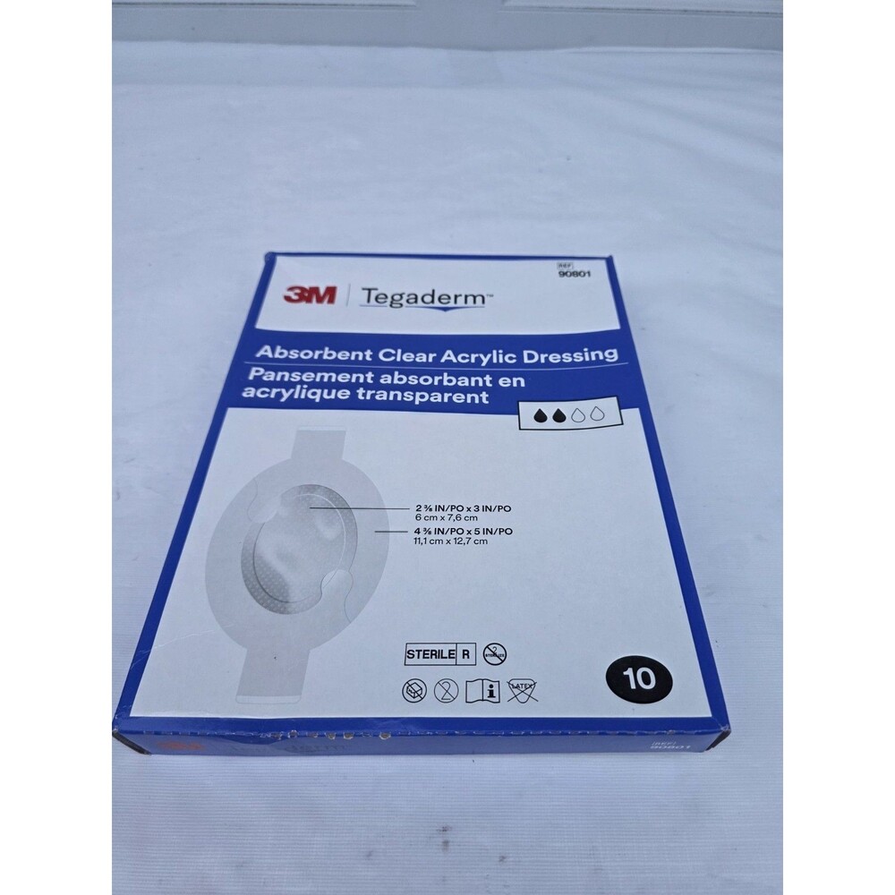 3M Tegaderm Absorbent Clear Acrylic Dressing 90801 Medium Oval 4-3/8" x 5" 10/Bx